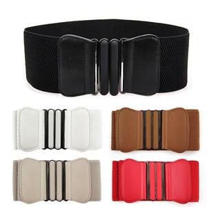 Colorful summer Mode Vrouwen Meisjes Elastische Stretch Gesp Brede Taille Riem Band Rood 63-90cm beige