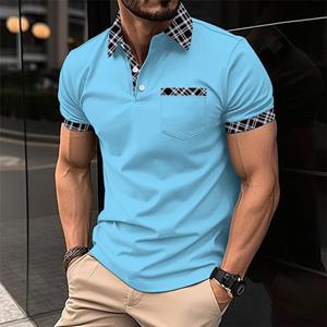Fashion human Zomer nieuwe heren casual revers korte mouwen knoopzak POLO shirt mode heren T-shirt tops S hemelsblauwe kleur