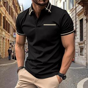 Fashion human Nieuw casual zwart poloshirt voor heren, borstzakknopen, veelzijdige T-shirttopjes S zwart