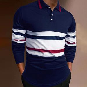 Haodingfushi Heren Lange Mouw Casual Revers Golf Polo Shirt Heren Sport Spell Color Sport Tops Polo Shirt S marineblauwe kleur