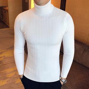 HU5RN Winter hoge hals coltrui slim fit trui gebreide dubbele kraag L zwart