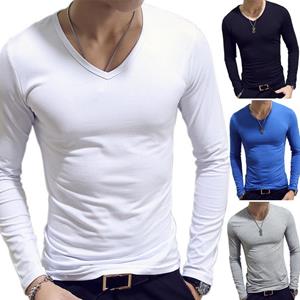 7Beakaq Lente Herfst Nieuwe heren effen kleur ronde hals T-shirt met lange mouwen Koreaans katoen slank dieptepunt M blauw