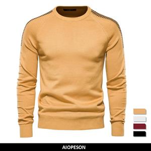 AIOPESON Men Fashion AIOPESON Spliced Sweater Heren Casual O-hals Slim Fit Truien Heren Truien Nieuwe Winter Warme Gebreide Trui voor Heren S 50-55 kg wijn