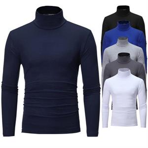 Single 2 Slanke gebreide coltrui voor heren, mode-T-shirt met lange mouwen, basisshirt S koningsblauwe kleur