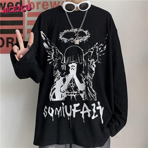 HOUZHOU Heren T-shirts met lange mouwen Herfstprint Gotisch Vintage Ulzzang Gezellig High Street Streetwear 5XL Baggy Koreaanse stijl Harajuku BF 5XL