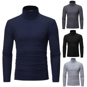 Manshanwangluo Mannen Herfst Winter Slim Fit Dieptepunt T-shirt Coltrui Lange mouw Effen Kleur Elastische Dunne Trui Tops Streetwear M wit