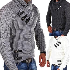 Hapyline Mode winter nieuwe stijl heren trui met lange mouwen lederen knop top pullover S wit