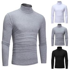 EG76LD Heren Herfst Truien Lange Mouw Turtleneck T-shirts Effen Basic Winter Mode Top 2XL zwart