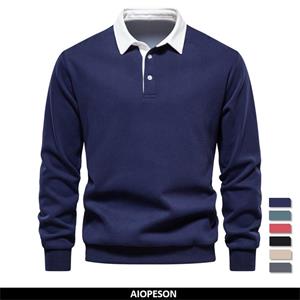 AIOPESON Men Fashion 2023 Nieuwe herfstmodeontwerp Polohals-sweatshirts voor heren Casual en sociale kleding Kwaliteit katoenen herensweatshirts S 55-65 kg zwart