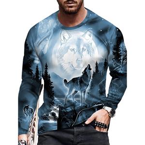 Haojun Herfst en lente Heren T-shirt met lange mouwen en print S