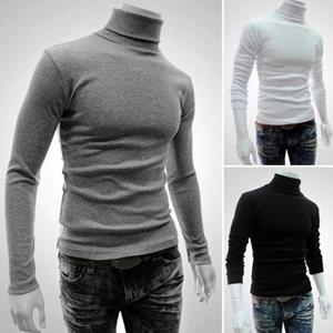EG76LD Mode coltrui heren trui met lange mouwen zacht effen kleur rekbaar gebreid shirt voor herfst winter top 2XL zwart