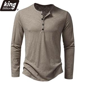 King Billion Heren katoenen T-shirt met knopen Henley-hals Shirt Lange mouw Casual Effen kleur T-shirts S wit