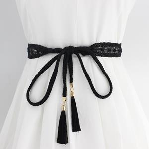 Pino Chio Vrouwen effen kleur gevlochten kwast riem Boho taille touw gebreide riem voor jurk taillebanden accessoires rood