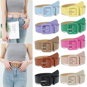 YA84EQ Vintage luxe design leren riem broekjurk riemen dunne tailleband vierkante gesp tailleband beige