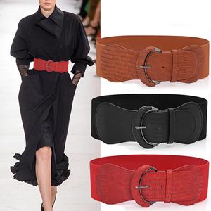 YA84EQ Womens dames kunstleer brede stretch elastische gesp cinch taille brede riemen abrikoos