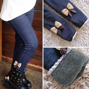 MAITA Clothscenery Meisjesbroeken Dikke warme winter lente Jean Bow Bottom-legging Kinderbroeken Kinderbroeken 90 zwart