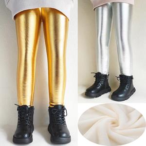 Daddys Girl Herfst Winter Dikker Warme Fleece Kinderen Meisjes Leggings Glanzend Goud Zilver Lange Kids Jongens Punk Broek 100 goud