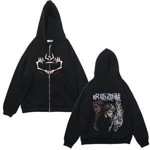 TENJINGE Trendy Anime Rits Jassen Jujutsu Kaisen Print Sweatshirts Satoru Gojo Print Fleece Hoodies Manga Casual Jassen Streetwear Y2K Kleding M