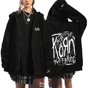 TENJINGE Trendy Korn Rock Band Print Rits Hoodies Metal Muziek heren Zip Up Jassen Hip Hop Streetwear Sweatshirts Unisex Y2K Vest jassen L
