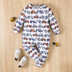 Beliangwings Schattige baby bodysuit voor jongens en meisjes Cartoon autoprint Body met onderhals en lange mouwen Lente en herfst Vrije tijd Pasgeboren spelpak 0-24 maanden 0-3m veelkleurig