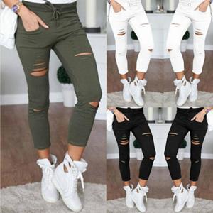 Acioa Dames legging met gat, gescheurde slanke stretchbroek met trekkoord XXXXL wit