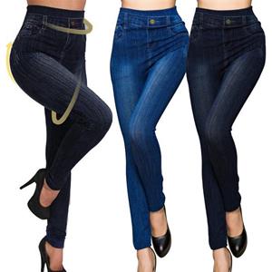 Lucky Black Cat Dames Plus Size potloodbroek Imitatie jeans Denim broek Hoge taille legging Casual S donkerblauwe kleur