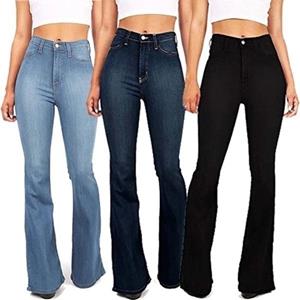 KM83CG Denim Uitlopende Broek Dames Bell Bottoms Herfst Hoge Taille Getailleerde Jeans Dames Flare Broek Wijde Pijpen Strakke Broek High Street L zwart