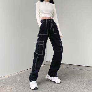 MAITA Elite Fashions Super-een slanke lijn ontwerp knappe jeans dames losse streetstyle overall met wijde pijpen dames S zwart