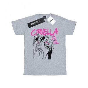 Disney meisjes Cruella De Vil katoenen T-shirt met kraag 9-11 Years wit