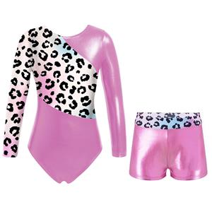 Linjinx Kinderen meisjes lange mouw gymnastiek turnpakje met shorts ballet unitard dansoutfits luipaard atletische praktijk jumpsuit bodysuit 3-4 Years roze