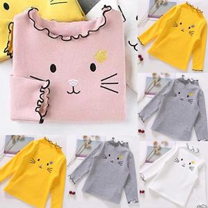 Happy Monday Herfst Baby Lange Mouw T-shirt Kinderen Katten Print Pullover Meisjes Geborduurd Casual Tee Tops Blouse 100 roze