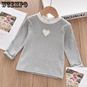 WTEMPO Meisjes basis shirt kinderen kant kraag stretch mode T-shirt dragen top meisjes houden van lange mouwen 90 wit