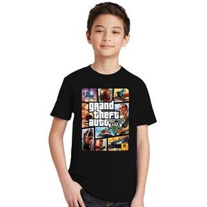 Jiangkao Zomer Kinderen Jongens Meisjes T-shirt 1 gta T-shirt gta Street Fight Lang met gta 5 kleding 1 zwart