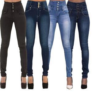 Lapa Dames skinny jeans met hoge taille, effen denim slim fit broek M lichtblauwe kleur