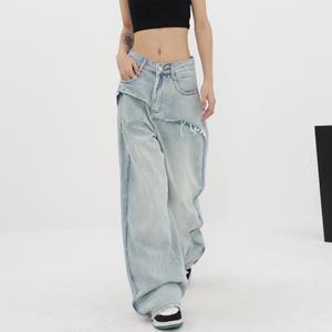 PJ78HG 2023 Casual Baggy Jeans Dames Lage Taille Vintage Rechte Denim Broek Y2k Goth Broek L blauw