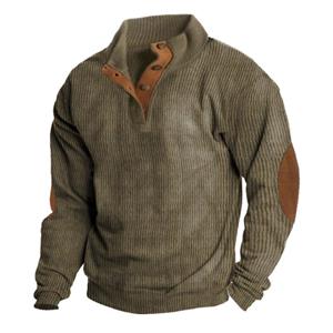 BEYIII2 Heren corduroy overhemd reverskraag knoopsluiting pullover mock hals lange mouwen truien polosweatshirts XXXXL