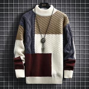 Big Thumb 2023 Herfst Winter Mannen Trui Warme Mode Stiksels Kleur Bijpassende Trui Ronde Hals Trui Verdikte Gebreide Trui S-3Xl M zwart