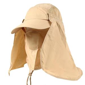 FD28TN Heren en dames outdoor zonbescherming vissershoed met afneembare gezichtshalsklep, zomer kaki