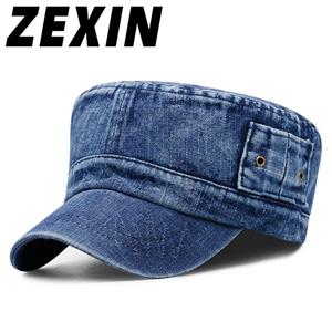 ZEXIN Hoed Gewassen Doen Oude Denim Ademende Militaire Cap Outdoor Zonnescherm Platte Pet Vrije Tijd Eend Tong Cap 56-59cm