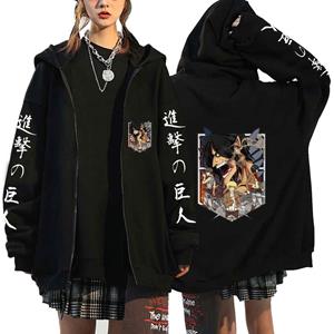 HSHWednesday3 Aanval op Titan Scout Regiment Anime Rits Hoodies Herfst Herenjassen Jassen Cartoon Gedrukt Manga Capuchon Zip Up Vest Cosplay Streetwea S zwart