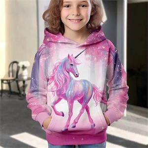 ETST WENDY 09 Meisjes 3D Eenhoorn Hoodie Pullover Lange mouw Herfst Winter Actief Modieus Schattig Polyester Kinderen Buiten Casual Dagelijks Normale pasvorm 100