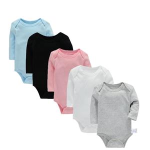 Lawadka 3-24M Vier seizoenen katoenen bodysuit voor pasgeborenen lange mouwen baby meisjes jongens kleding jumpsuit effen baby rompers 6M blauw