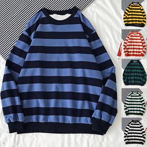 FD28TN Heren herfst winter ronde hals gestreept sweatshirt pullover tops met lange mouwen L legergroene kleur