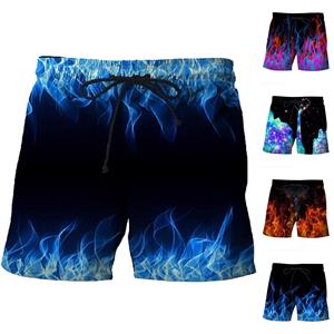 EG41NB Vlam strandbroek zomer heren- en dames 3D-shorts grappige print ademende sportzwembroek heren L blauw