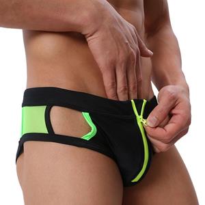 UXH Fashion Open rits zijkant regenboog sexy heren slip sexy badpak voor mannen surf badmode laag uitgesneden M zwart