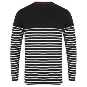 Front Row Heren T-shirt met lange mouwen en Bretonse strepen L wit/Vloot