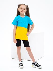 ISSA Plus blauw en geel patriottisch katoenen T-shirt 146 diep hemelsblauwe kleur/geel
