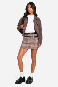 Boohoo Petite Geruit Nepwollen Mini Mini Rokje, Stone