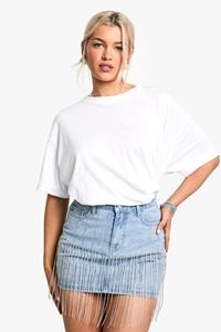 Boohoo Gerafelde Spijkerrok Met Steentjes, Light Wash