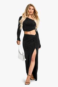 Boohoo Gedraaide Glitter Lurex Maxi Rok, Black